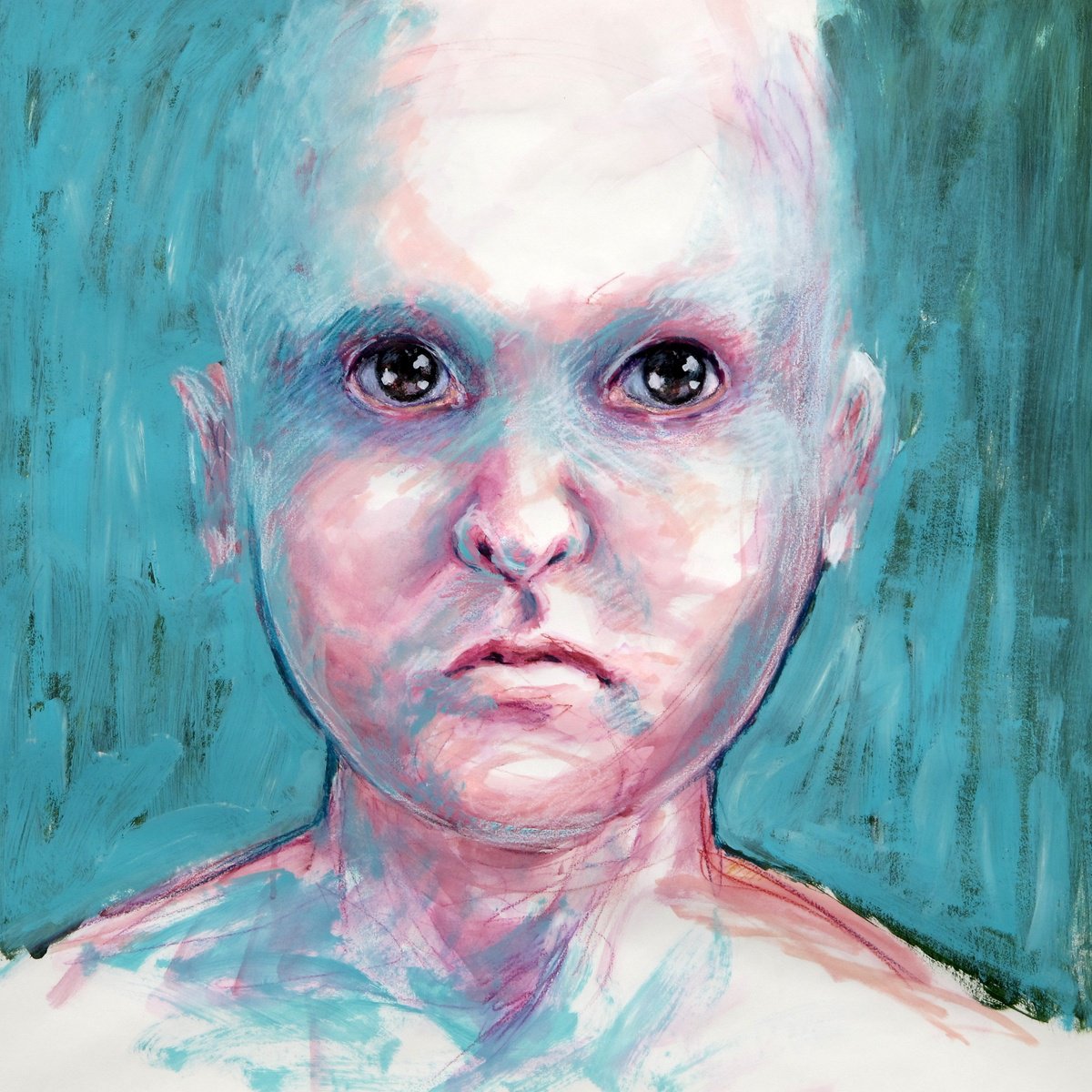 Expressive Portrait Painting By Fabienne Monestier, 28 X 28, Face #4, Original Artwork