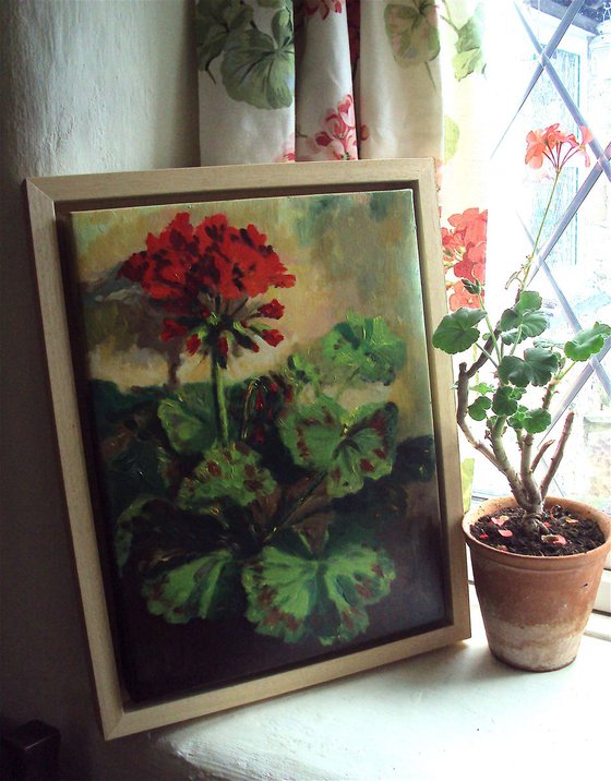 Red Geranium & Bumble Bee