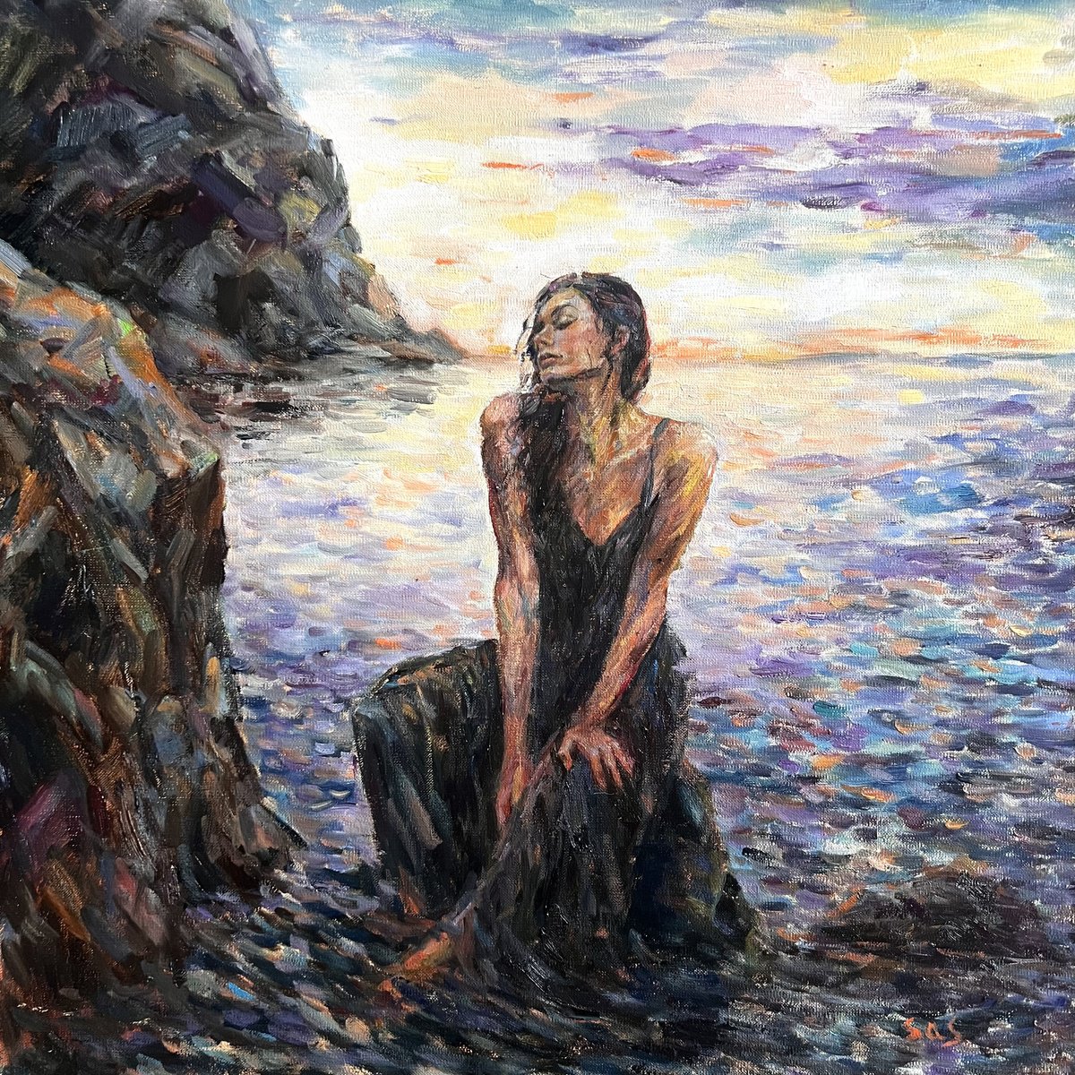 Impressionistic Portrait Oil Painting By Liubou Sas, 24 X 24", Nimph Of The Faiding Sun 3, Original Artwork