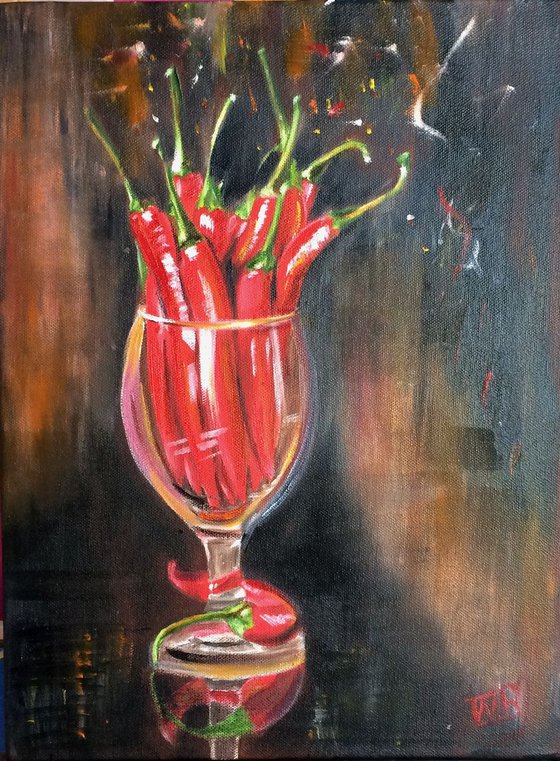 Hot Peppers in a glass. Still life