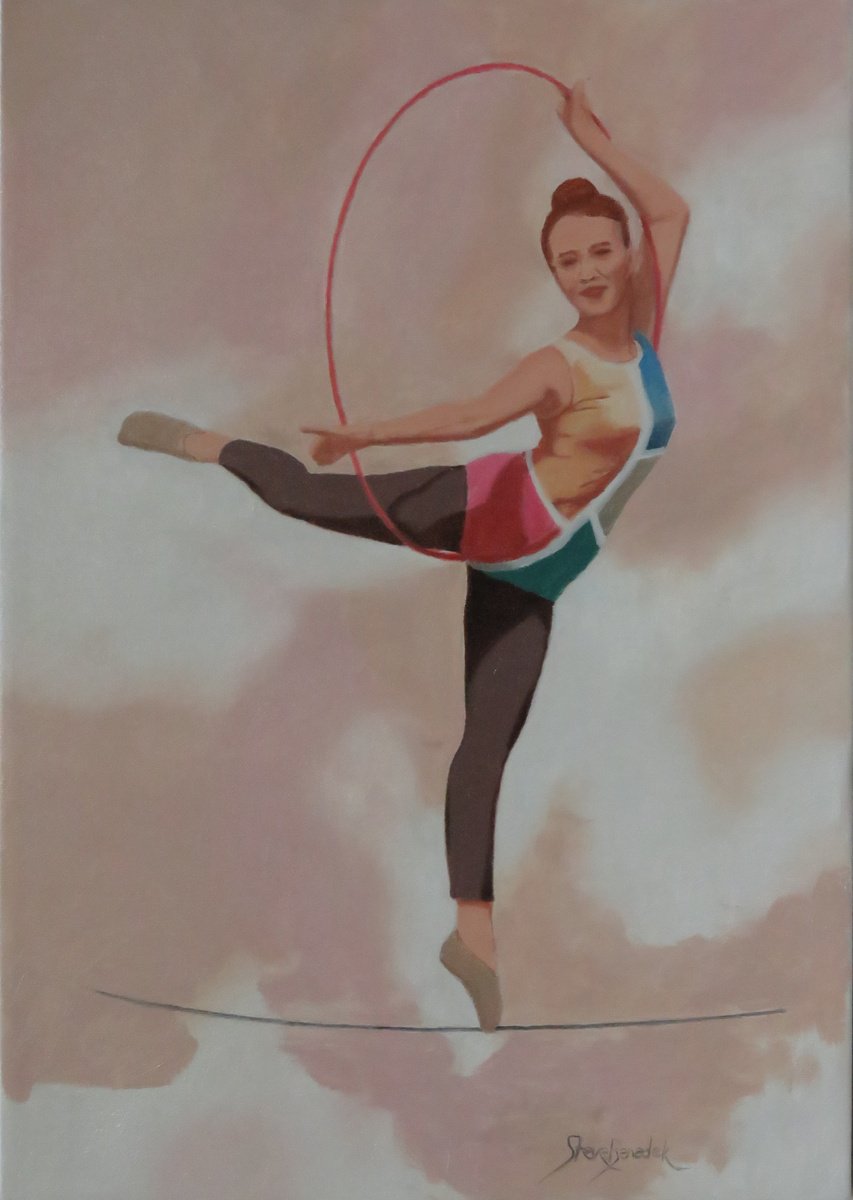 Photorealistic Portrait Oil Painting By Stephen Benedek, 14 X 20", Busker On A Tightrope, Original Artwork