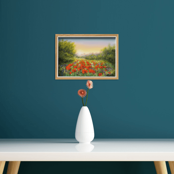 Sunset on the poppy field