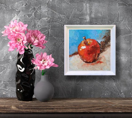 Red Apple Painting Original Art Fruit Still Life Wall Art Kitchen Artwork