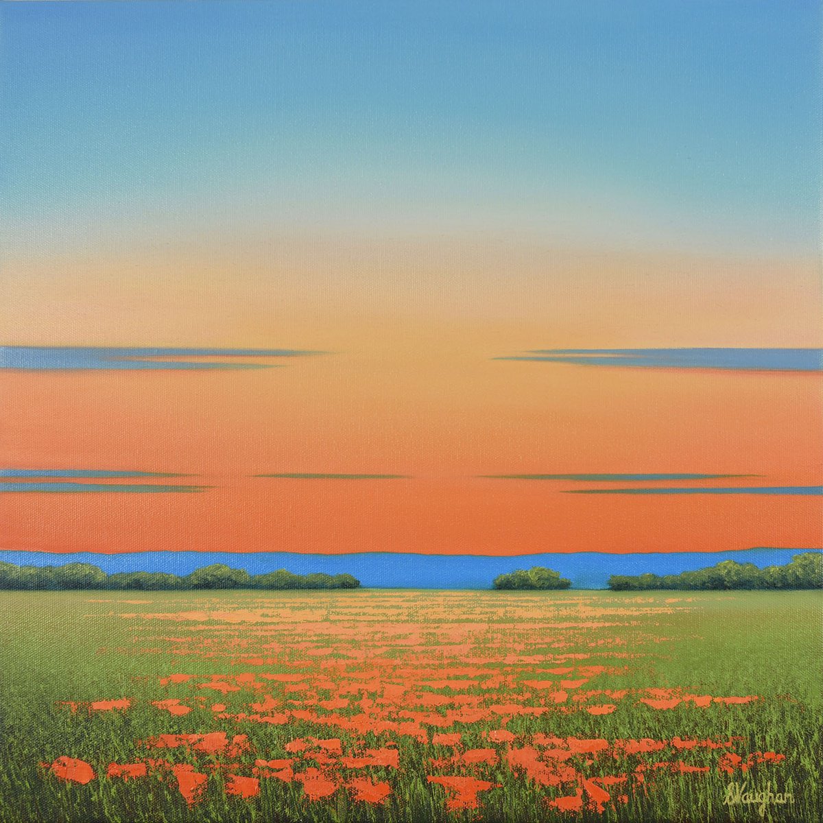 Impressionistic Landscape Oil Painting By Suzanne Vaughan, 16 X 16", Field Of Spring Flowers, Original Artwork