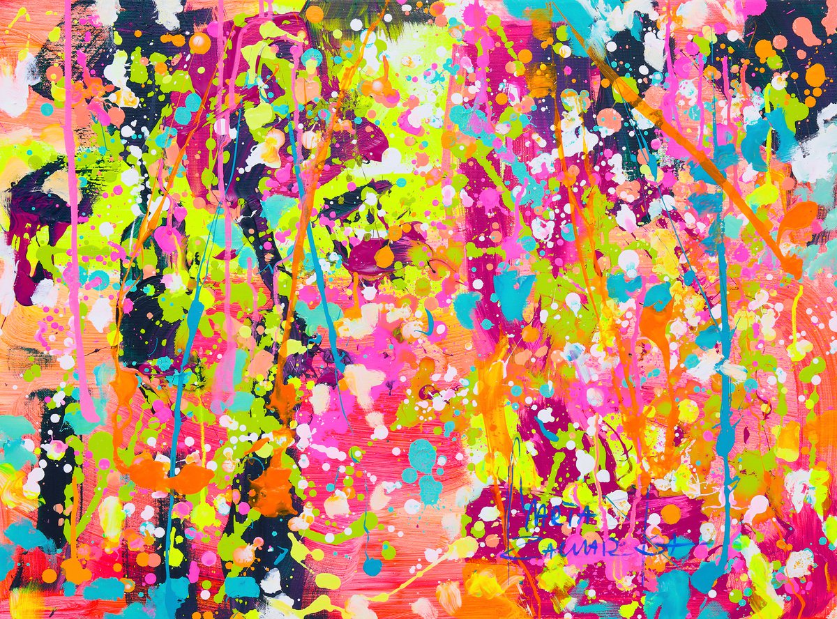 Abstract Acrylic Painting By Marta Zawadzka, 29 X 21", Time For Fun, Original Artwork