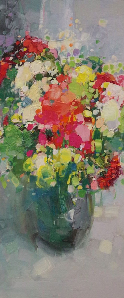 Vase of Field Flowers, Oil painting, One of a kind, Signed, Handmade artwork by Vahe Yeremyan