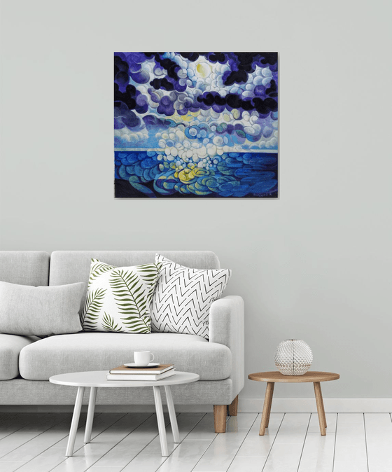 Full Moon (80x90cm, cubism, oil painting, ready to hang)