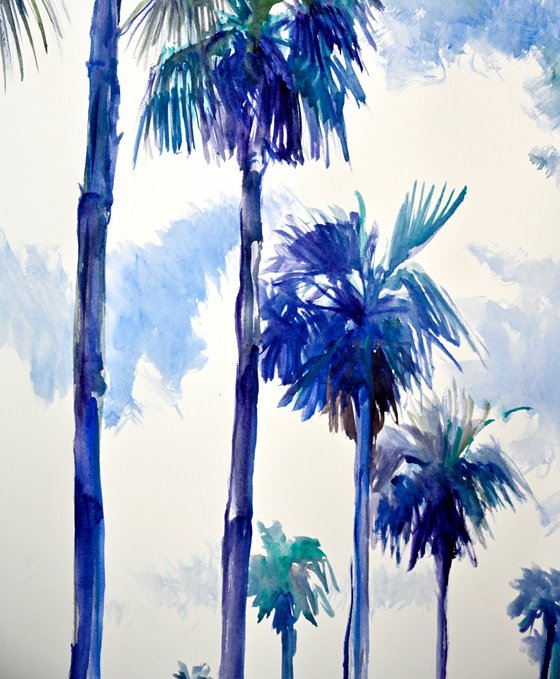 Palm Trees From California., Blue tropical BEach painting