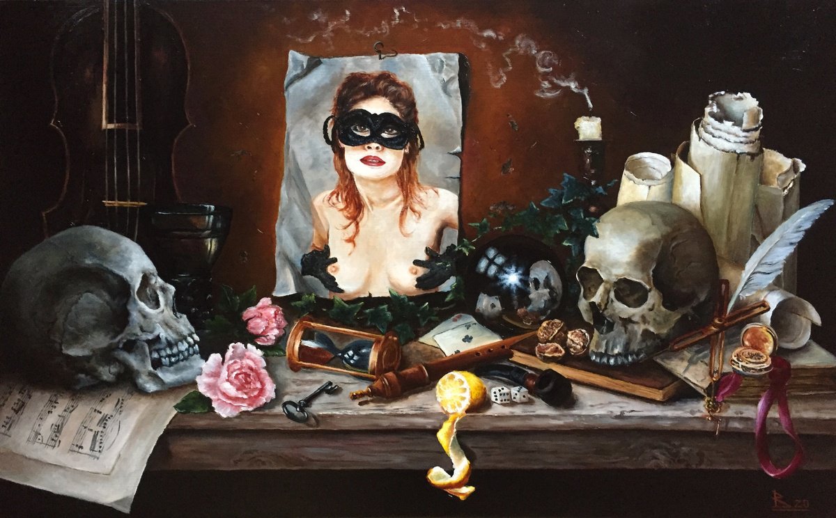 Surrealistic Still Life Oil Painting By Oleg Baulin, 31 X 20", Vanitas., Original Artwork