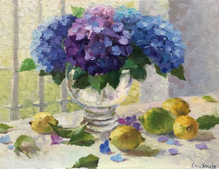 Still Life With Hydrangeas And Lemons Artfinder