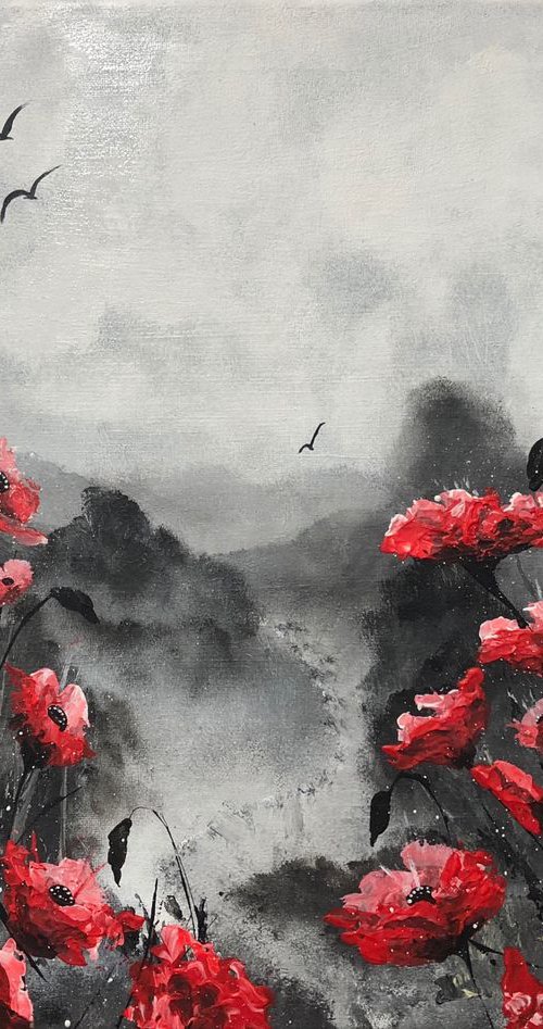 Textured Red Poppies by Marja Brown