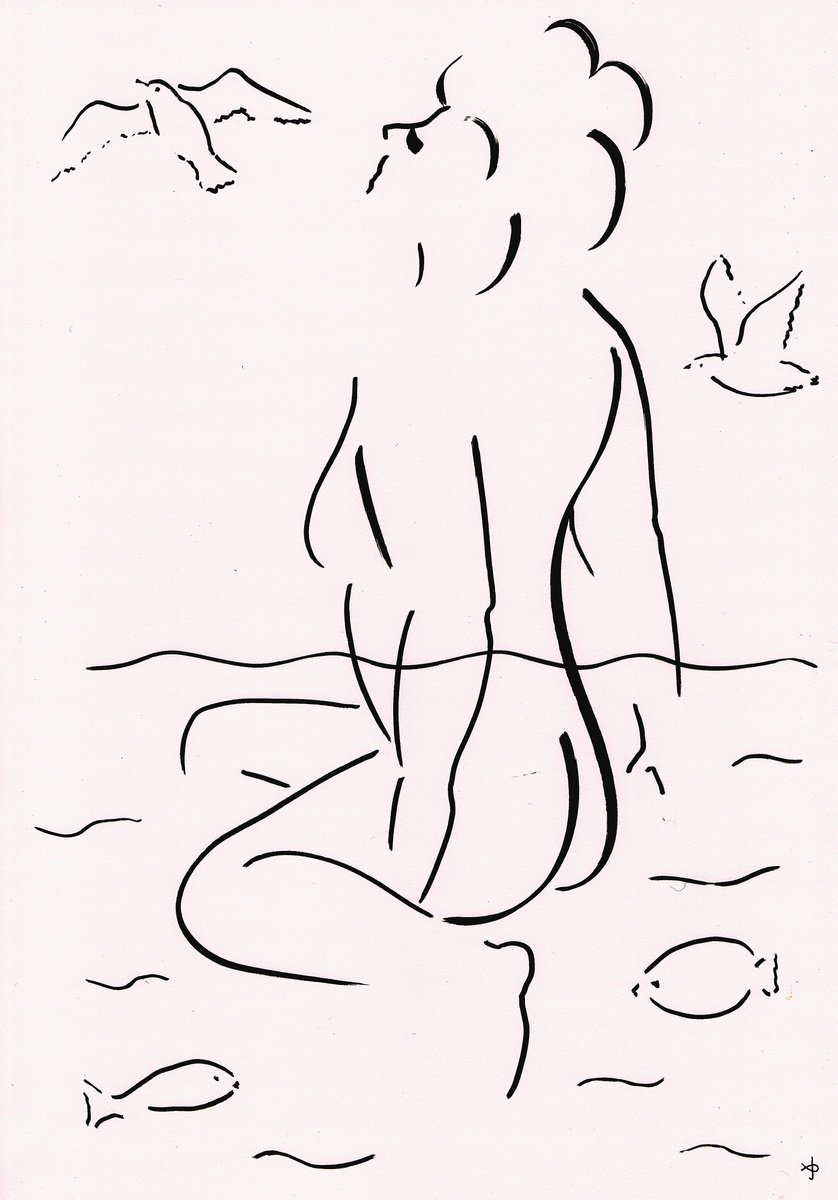 Expressive Animal Ink Drawing By David Jones, 12 X 17, Together #2405M, Original Artwork