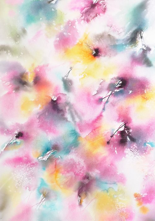 Abstract floral painting "Rainbow flowers" by Olga Grigo