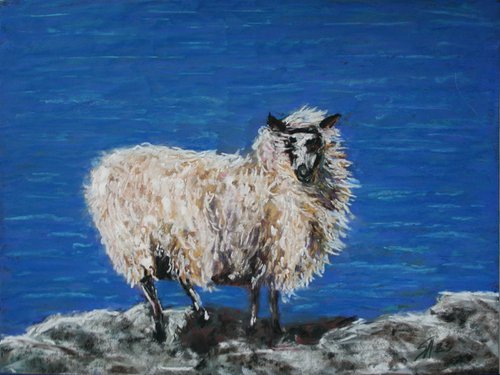 Light Breeze... Sheep / FROM THE ANIMAL PORTRAITS SERIES / ORIGINAL PASTEL PAINTING by Salana Art Gallery