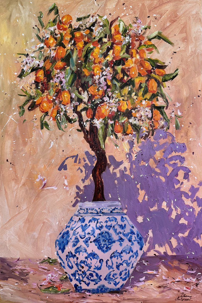 Impressionistic Botanical Oil Painting By Diana Malivani, 24 X 35, Sotto Il Sole, Original Artwork