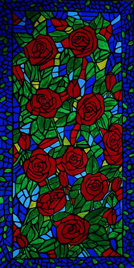 Stained glass red roses