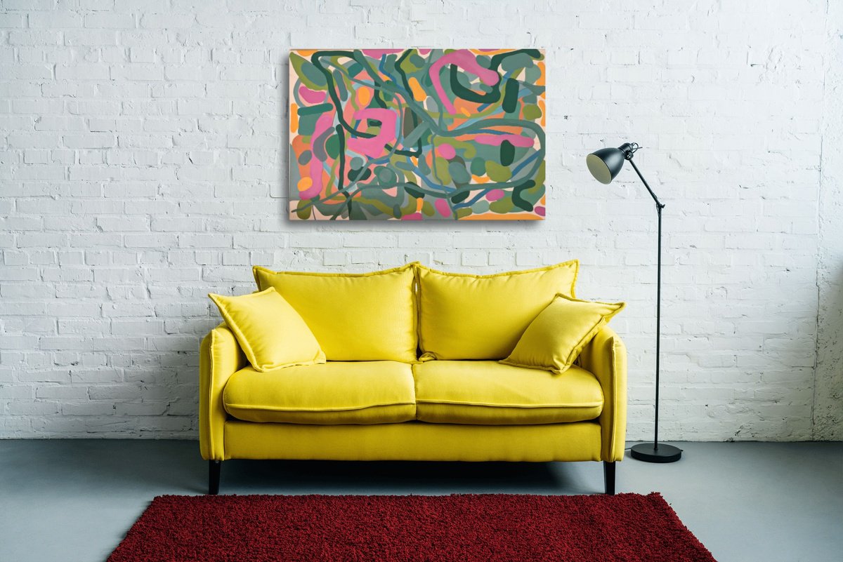 Abstract Oil Painting By Chrissy Guest, 24 X 36, Intrigue, Original Artwork