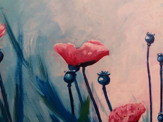 Soroptomist Poppies in the wind (LARGE PAINTING)