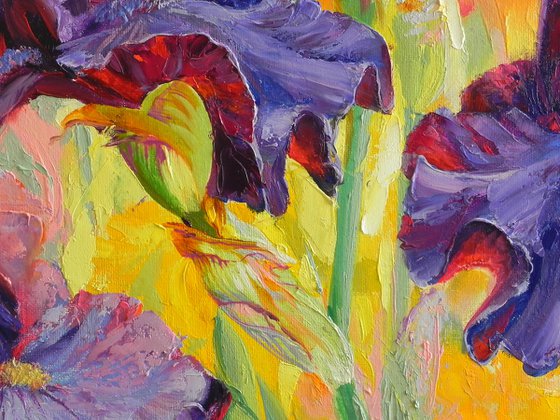 "Blooming irises" Flowers oil painting original, impressionism art (2021)