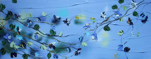 “Blue Spring II” textured floral artwork by Anastassia Skopp