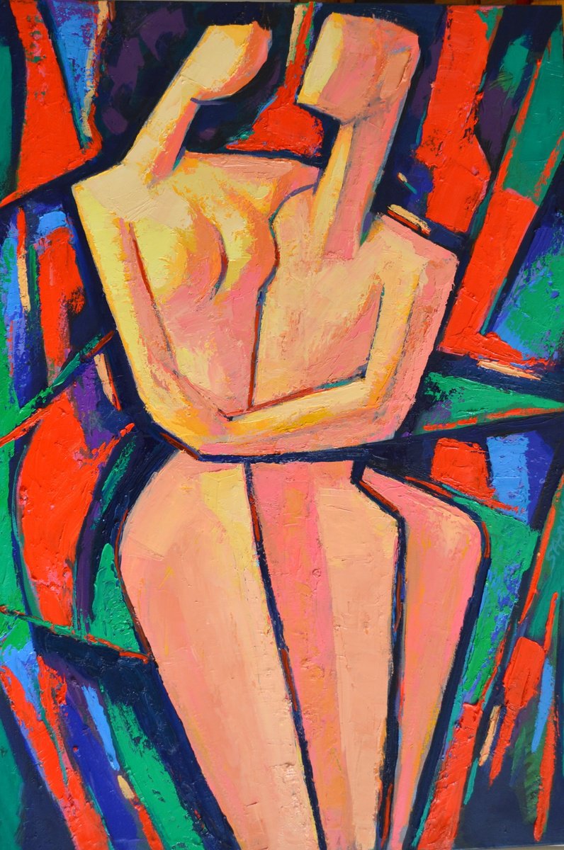 Expressive Portrait Oil Painting By Rumen Sazdov, 28 X 39", So Close To Me, Original Artwork