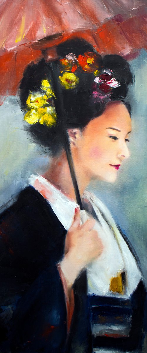 Japanese girl in a kimono oil painting on canvas by Anna Lubchik