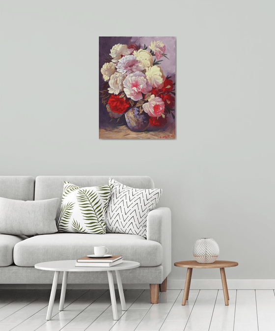 Peonies  (60x80cm, oil painting, palette knife)