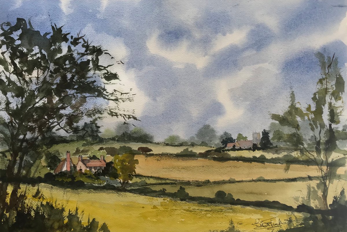 Expressive Landscape Watercolour By Brian Tucker, 14 X 10, Burnham Thorpe In Norfolk, Original Artwork