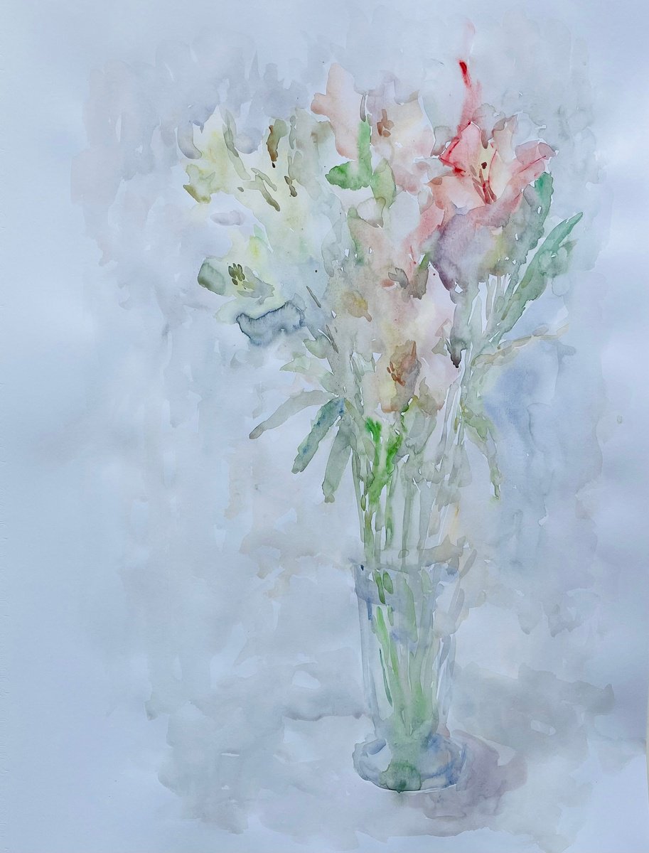 Impressionistic Watercolour , Bouquet In Vase. 19X25 In By Elena Klyan, 20 X 26, Artwork For Sale On Artfinder