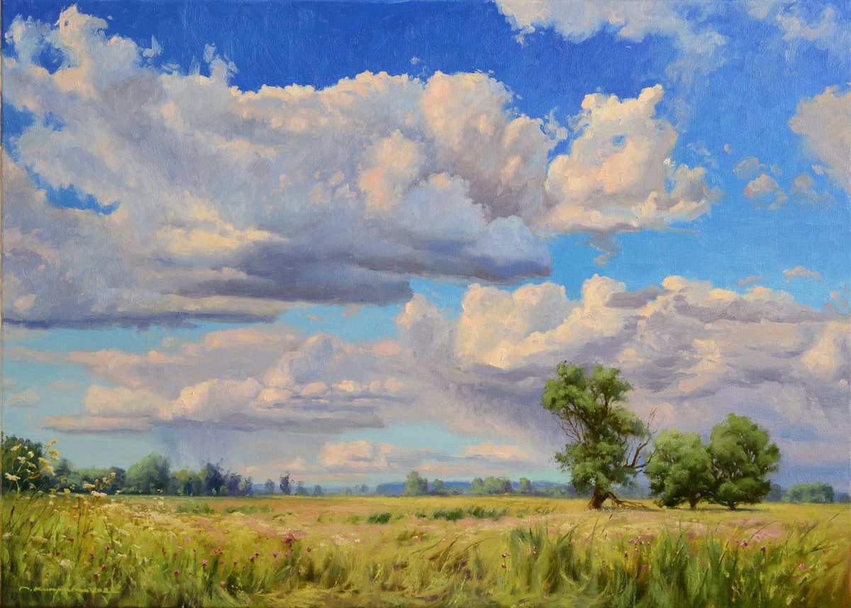 Impressionistic Landscape Oil Painting By Ruslan Kiprych, 28 X 20", Heaven, Original Artwork
