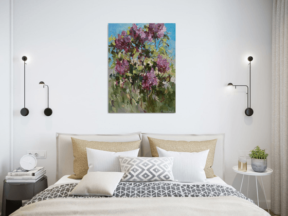 Blooming lilacs - Original oil painting