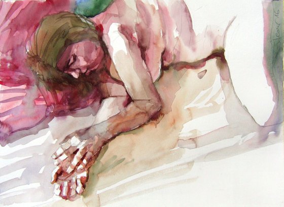 resting hands on the bed...