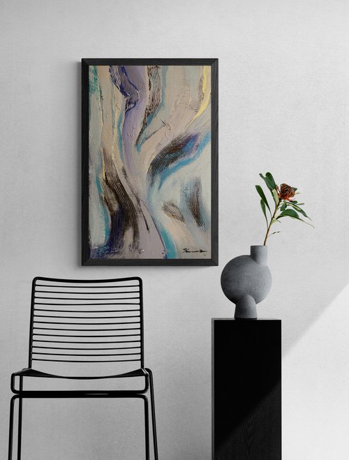 Abstract painting - "Summer waves" - Abstraction - Calm - Minimalism - Grey abstract by Yaroslav Yasenev