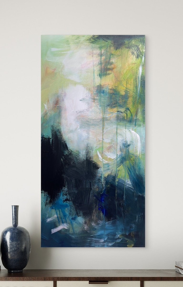 Abstract Acrylic Painting By Andrada Anghel, 18 X 36, Where The Light Breaks In, Original Artwork
