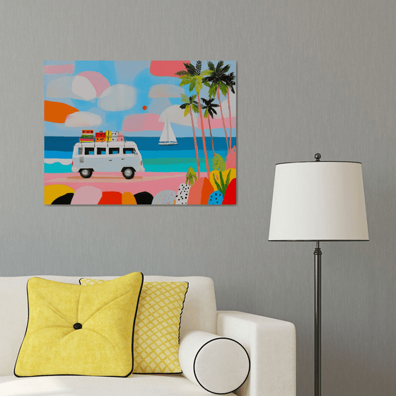 Retro Camper Van Beach