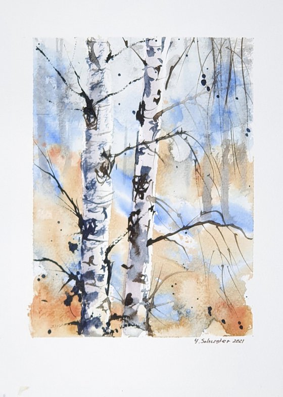 17/20 ORIGINAL WATERCOLOR painting. Trees series