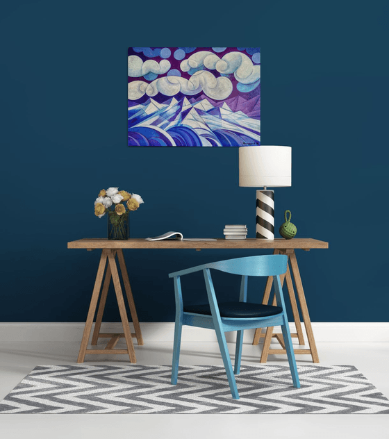 Winter evening (60x80cm, cubism, oil painting, ready to hang)