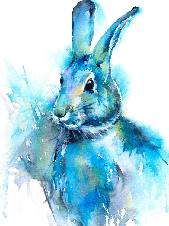 Original watercolour painting of a rabbit
