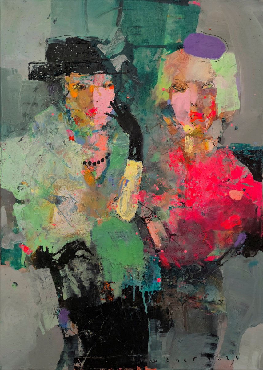 Expressive Portrait Oil Painting By Victor Sheleg, 20 X 28", Girlfriends