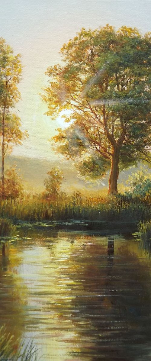 Sunset over the river by Oleg Riabchuk