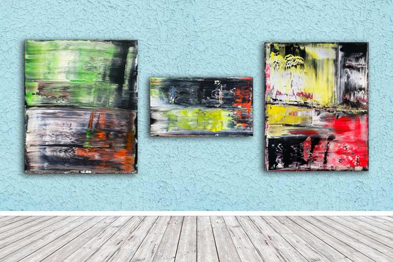 "Bridging The Gap" - Save As A Series - Original PMS Large Abstract Triptych Acrylic Paintings On Hand Stretched and Gallery Wrap Canvas - 86" x 36"