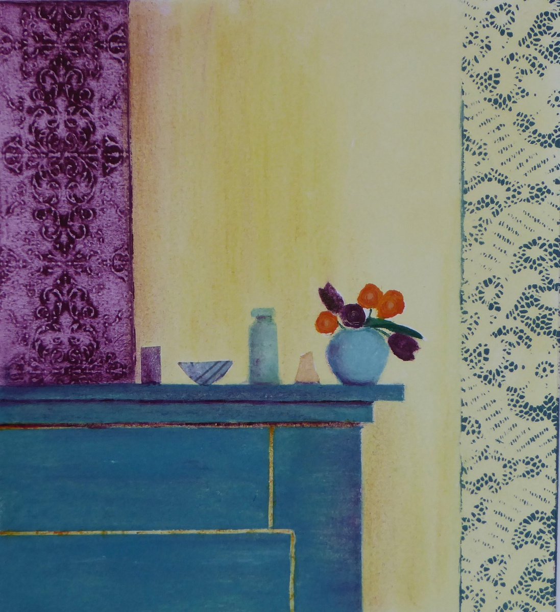 Expressive Still Life Limited Edition Print By Sue Roe, 9 X 10", Home, Original Artwork