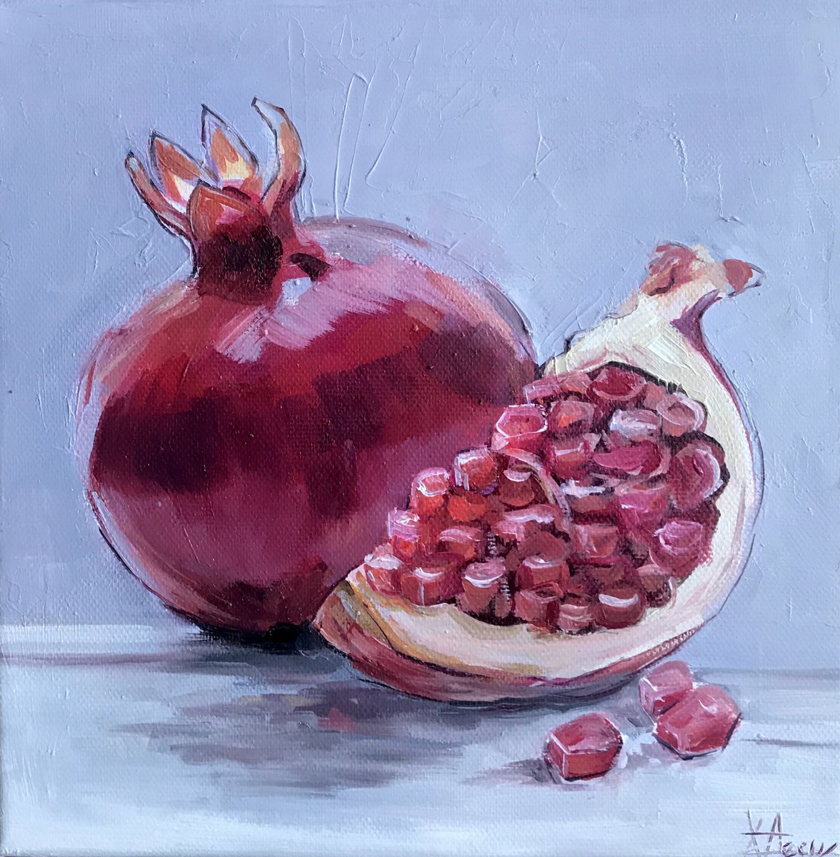 Pomegranate Still Life Oil Painting On canvas 20x20cm by Leysan Khasanova