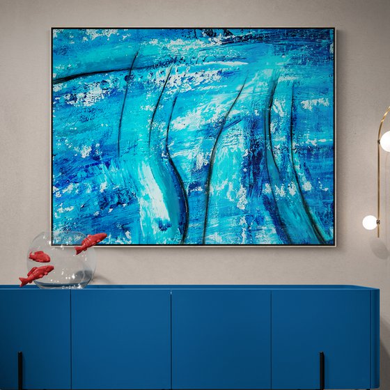 La Ondoj N-2 (XXL) - Blue Abstract Painting (W)130x(H)102 cm.