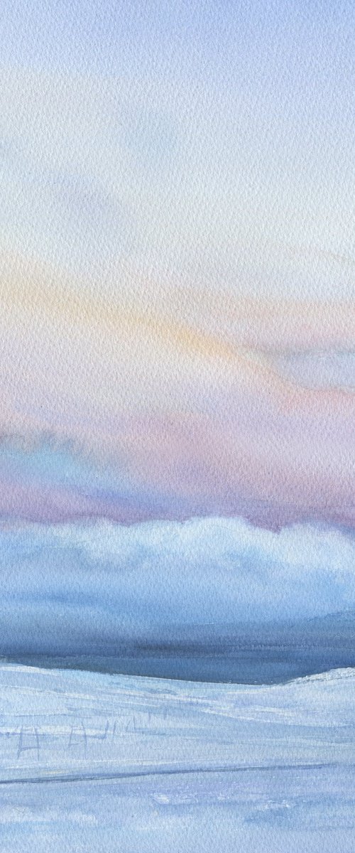 Somewhere in Iceland. Where clouds float and time stands still / ORIGINAL watercolor ~11x14in (28x38cm) by Olha Malko