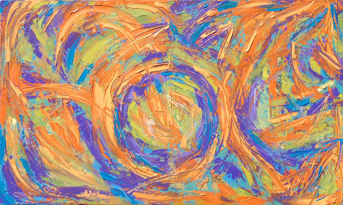 Organic Abstract Oil Painting By Bill Stone, 55 X 33, Carnival, Original Artwork