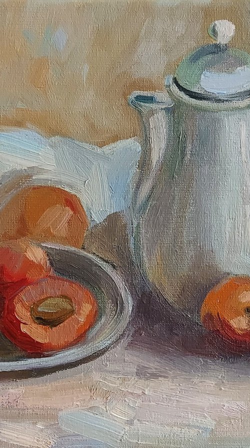 "Teapot with apricots" by Olena Kolotova