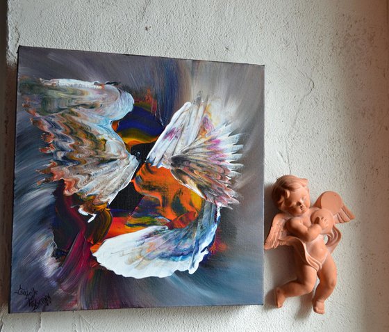 Angel wings  - abstract palette knife painting ready to hang