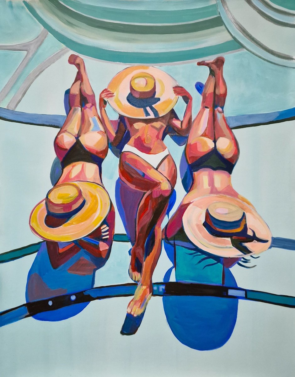 Expressive Portrait Acrylic Painting By Alexandra Djokic, 31 X 39, Relaxation, Original Artwork