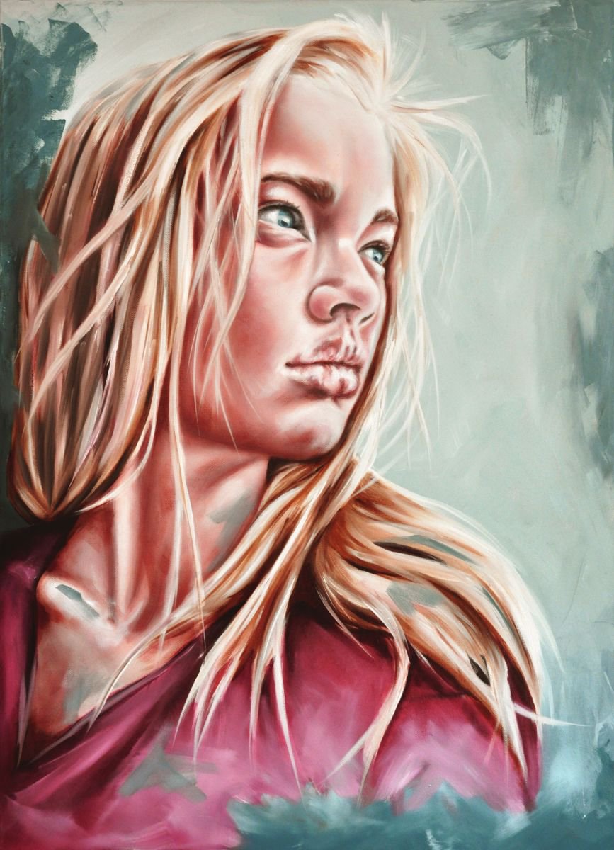 Urban And Pop Portrait Oil Painting By Mullo Art, 26 X 35", The Forgotten Heart, Original Artwork